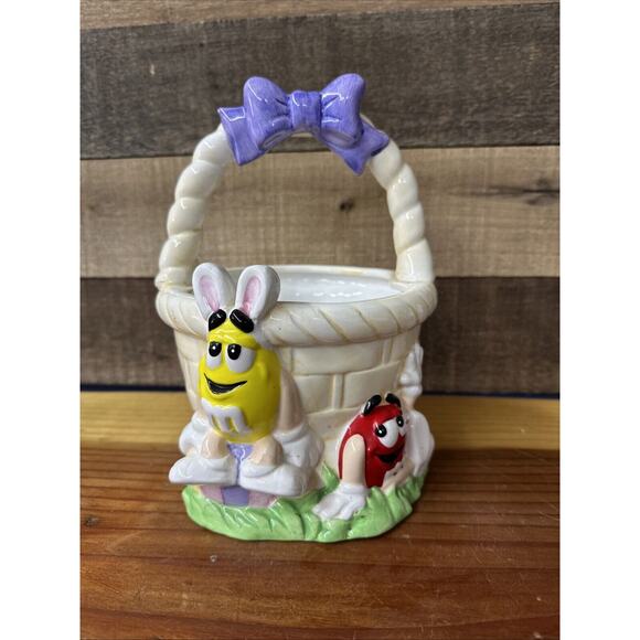 Red Yellow M&M’s Mars Candy Ceramic Easter Basket Mars/FTD Planter 9” Tall - Picture 1 of 6